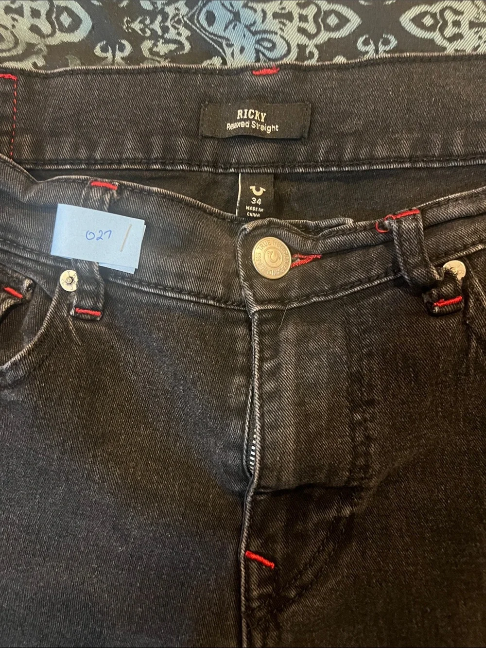 True Religion Black Jeans with Red Stitch Accents